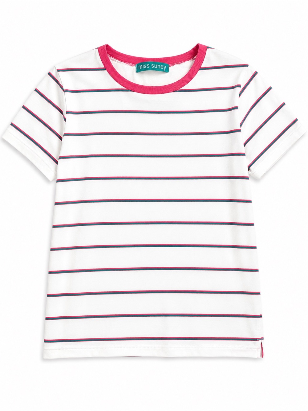 White & Red Striped Ringer Tee • Short Sleeve Crewneck T-Shirt • Casual